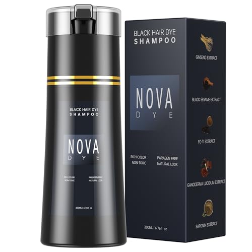 NOVA DYE Black Hair Dye Shampoo 3 in 1, Natural Dye Shampoo for Men & Women, Herbal Ingredient Shampoos for Grey Hairs Coverage