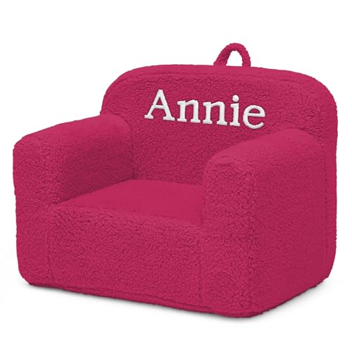 Image of Delta Children Personalized Sherpa Cozee Chair - Customize with Name - Foam Kids Chair for Ages 18 Months and Up, Hot Pink