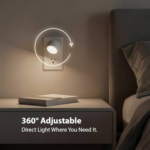 Image of Mini LED Night Light Plug-in Smart Sensor Directional Lamp with 360 Rotating Head Auto Dusk to Dawn Lighting Energy Saving Pet Friendly Wall Light