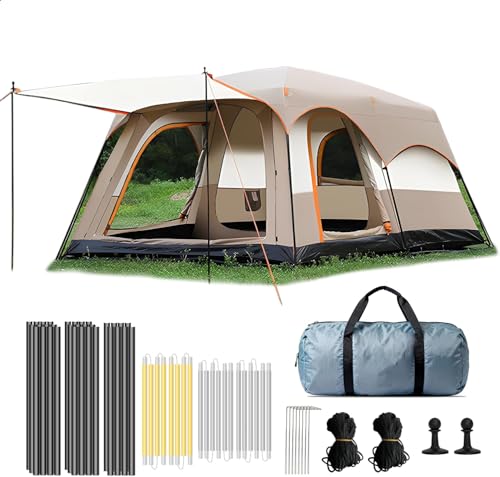 Large Family Standing Upright Camping Tent for 4-6 PersonsMulti-Room Tent with Screened PorchDoors and Windows Oxford Fabric Waterproof Family Camping Tent for Outdoor Picnic Camping (4-6 people)