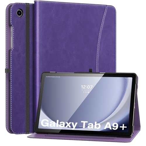 Image of MoKo Case for Samsung Galaxy Tab A9 Plus 11 Inch 2023, Purple Violet | PU Leather Case for Samsung Tablet with Hand Strap and a Front Pocket, Auto Wake /Sleep, 2 Angles, Magnetic Stand Cover