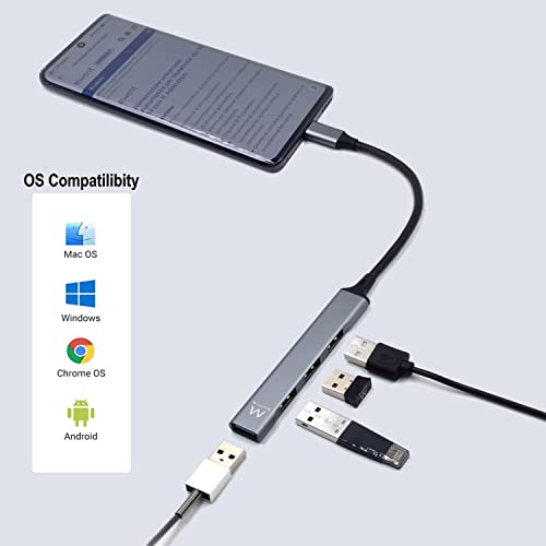 Ewent EW1145 Hub Usb C, Hub 4 Porte Ultra Slim Data, Hub Con 3 Porte Usb A 2.0, 1 Porta Usb A 3.2, Hub Slim Tipo A Per Macbook Pro/Air, Laptop, PS5/PS4 E Sistemi Mac Os, Windows, Android, In Alluminio - 5