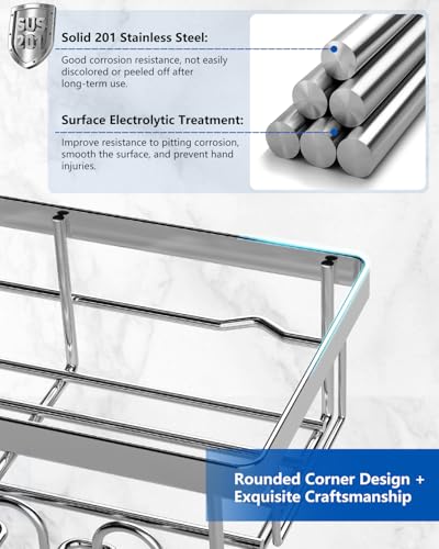 AceMining Estanteria Baño, 3 Pack Plateado Organizador Pared, Estanteria Baño Ssin taladro Adhesivo, Estante Ducha Almacenaje con Gancho, Organizador Repisas - imagen 3