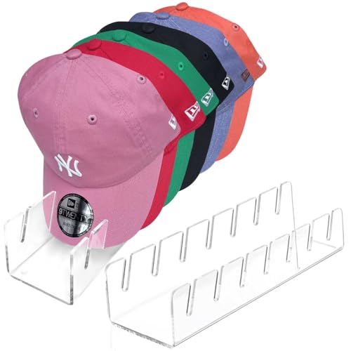 CHENYAOAI Hat Stand for Baseball Caps, Hat Organizer, 2 Pcs No Install Acrylic Hat Organizer for 14 Baseball Caps, Hat Racks for Caps Display and Organizer for Bedroom, Closet, Dresser, Office