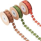 NUVCELKA 3 Rolls Maple Leaf Ribbon 15 Yards Fall Craft Supplies - 0.78' Width Green Brown Orange Autumn Ribbons for Thanksgiving Wreath Gift Wrapping Party Decoration