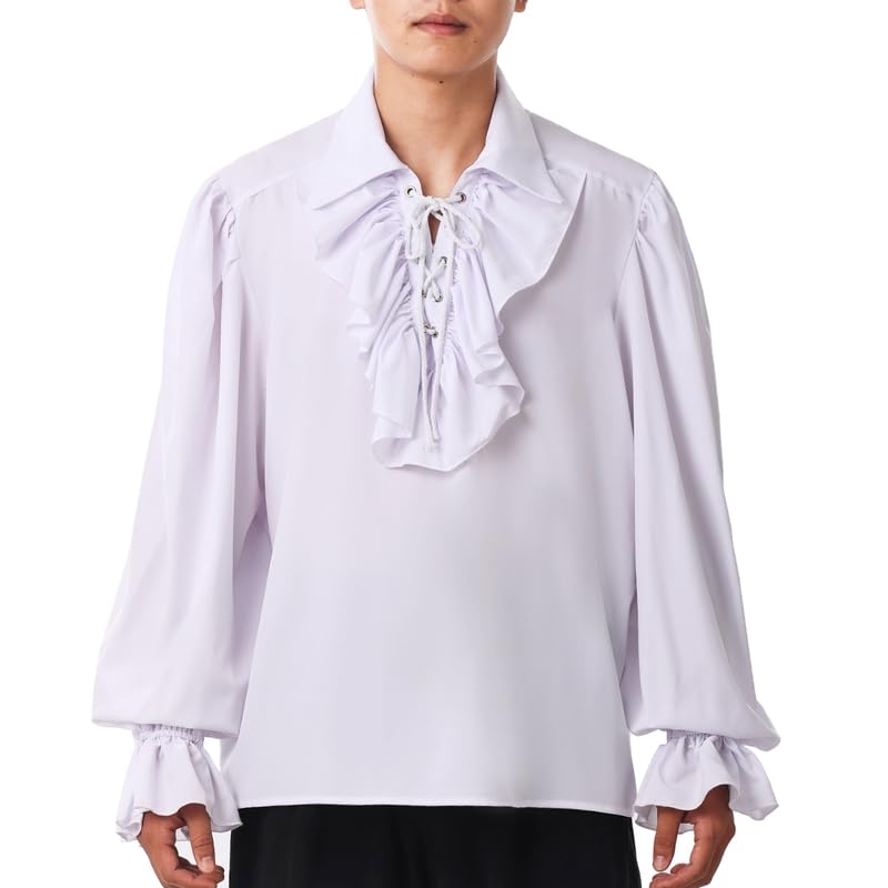GRACEART Mens Pirate Shirt Ruffle Colonial Shirt Renaissance Poet Frilly Shirt Steampunk Vampire Gothic Costume