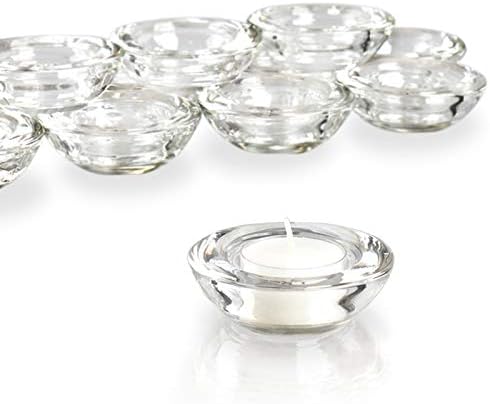 ELIVIA Clear Tealight Candle Holders - Set of 12, Round Chunky Glass Candle Holder, 3" Diameter - CH01
