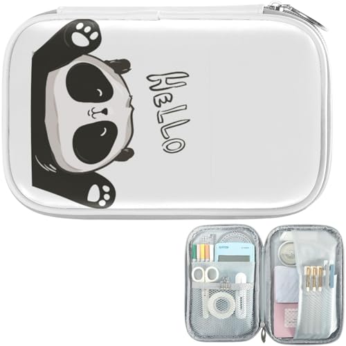 Image of Cute Cartoon Panda Hello Pencil Bag Case Zipper Pencil Holder Organizer Stationary Pen Bag Cosmetic Makeup Bag Pouch Purse for School Office Supplies White