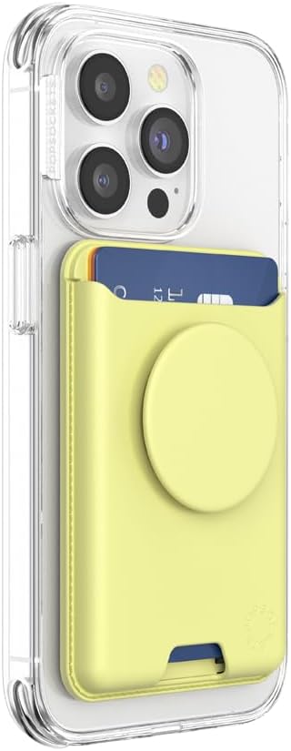 Phone Wallet with Expanding Grip and Adapter Ring for MagSafe, Phone Card Holder, Wireless Charging Compatible, Wallet Compatible with MagSafe, Cute PopSockets - Butter Yellow