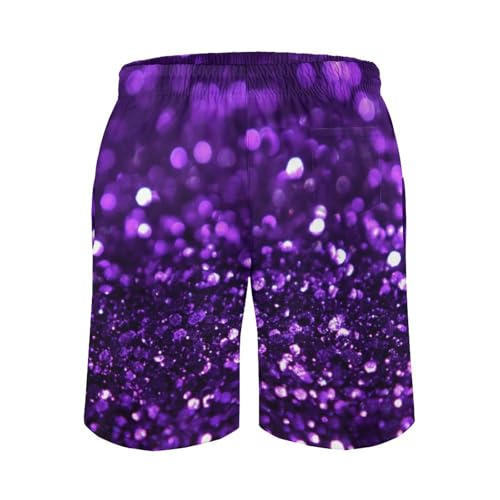 Purple Glittery Sparkles Men's Shorts Casual Classic Fit Drawstring Summer Beach Shorts with Pockets3