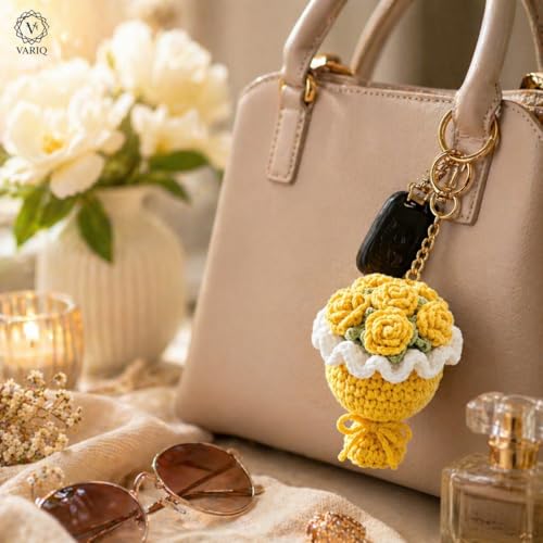 Image of Handmade Crochet Sunflower Keychain for Women & Girls, Cute Yellow Flower Key Ring Charm, Soft Yarn Knitted Gift, Bag Charm, Car Key Holder, Aesthetic Handmade Floral Accessory
