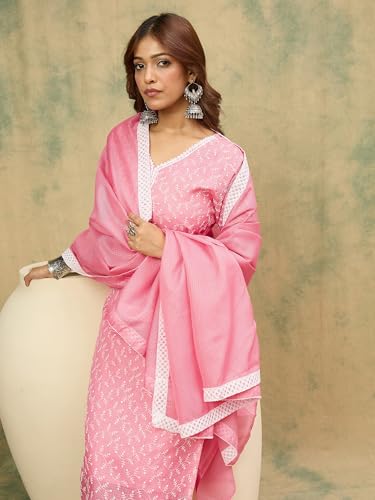 Image of Varanga Women -Thread & Sequin Embroidered Yoke Kurta With Trouser & Scallop Dupatta