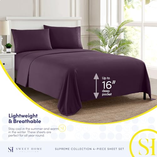 Split King Sheets - Breathable Luxury Sheets with Full Elastic & Secure Corner Straps Built In - 1800 Supreme Collection Extra Soft Deep Pocket Bedding Set, Sheet Set, Split King Size, Purple
