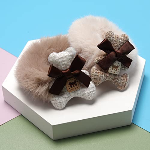 Cute Hair Scrunchies For Girls, Plush Furry Elastic Hair Scrunchy For Thick Hair Ponytail Holder (Brown Tie Bear) #TOP5