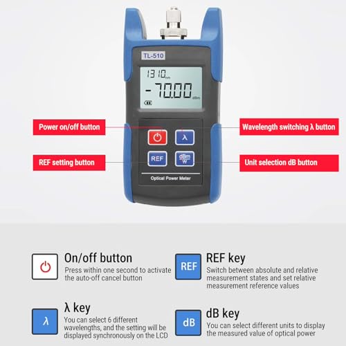 Fiber Optische Power Meter, 850/1300/1550 nm Tragbarem Optisches fiber Leistungsmessgerät, Lwl messgerät/Glasfasertester/Optischer Leistungsmesser mit 6 Wellenlängenkalibrierung für Faser Optik Test