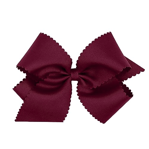 Wee Ones Girls' Classic Grosgrain Hair Bow with Scalloped Edges, No-Slip Hair Clip, Handmade, Burgundy, King
