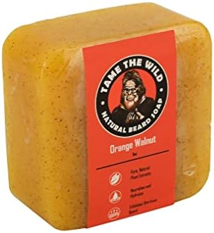TAME THE WILD Orange Walnut Beard Soap Bar - 5 oz Exfoliating Beard Wash and Face Scrub - Shea Butter and Coconut Oil Cleanser - Hydrating Grooming Soap - Father's Day Gifts