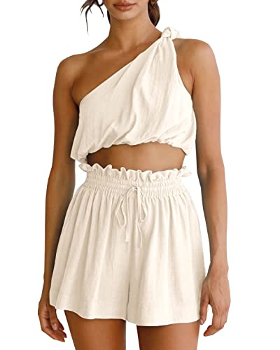 Imily Bela Womens 2 Piece Outfits Linen Matching Sets Two Piece Crop Tops and Paper Bag Waist Shorts Sets 2025 Summer Outfits