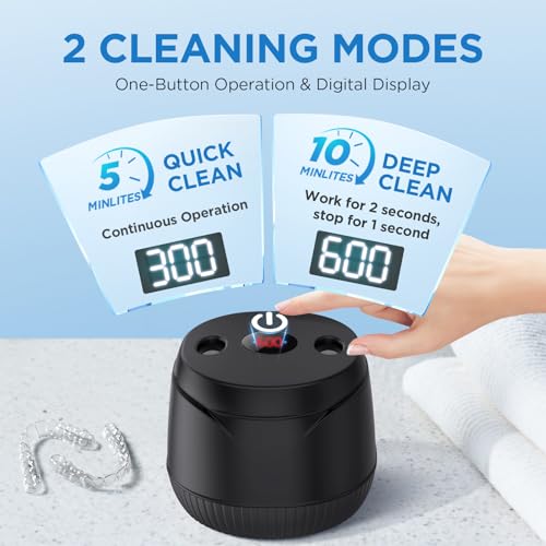 Image of Dental Ultrasonic Retainer Cleaner Machine: 45kHz Dental Cleaning Pod with Digital Timer & 200ML, Cleaning for Dentures, Mouth Guards, Aligners, Night Guards, Braces, Toothbrush Heads & Jewelry, Black