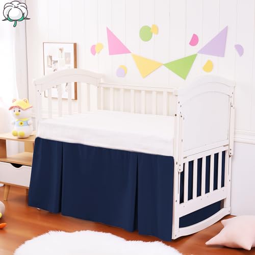 Image of Crib Bed Skirt Dust Ruffle 100% Cotton - Natural, Soft, Breathable for Baby's Delicate Skin, Nursery Toddler Crib Bed Skirt for Baby Boys Girls, Fits Standard Cribs 28 inch x 52 inch with 14 inch Drop