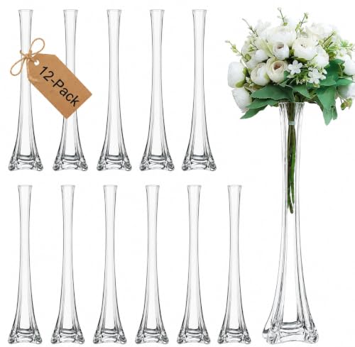 Craft And Party Pack of 12 Eiffel Tower Vases Centerpiece for Flower Wedding Decoration. (20 Clear)