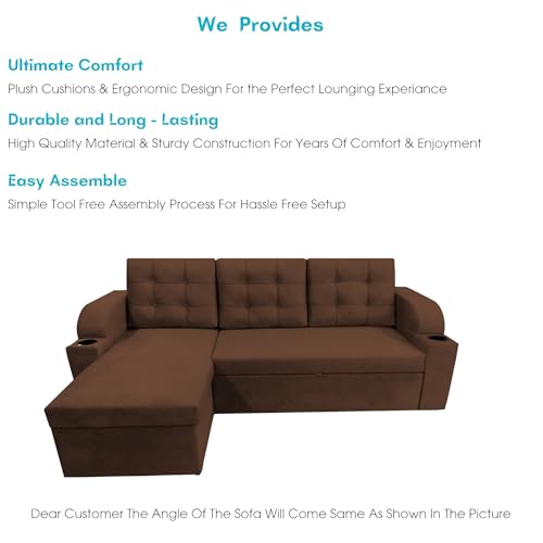Image of Casaliving Grance LHS 4 Seater Corner Sofa Cum Bed for Living Room (Brown Fabric) Premium Fabric Sofa Set