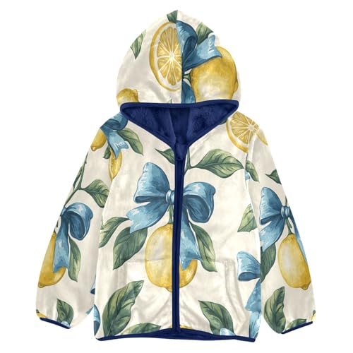 Lemon Blue Ribbon Pattern Toddler Fleece Jacket Girl Boys Hooded Fleece Jacket Coat Warm Outwear Zip-up 3-10T