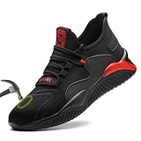 Chaussures de Sécurité Hommes Chaussure de Travail avec Embout en Acier Femmes Légère Baskets de Sécurité Industrie Protection Sneakers Noir Rouge 43EU