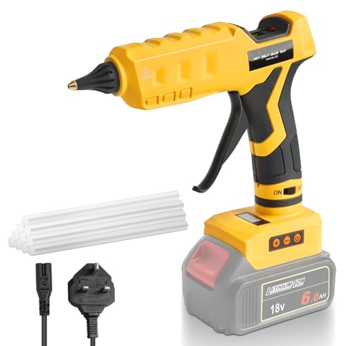 QUPPER 100W Cordless Hot Glue Gun Compatible with Dewalt 18V Battery – Includes 10x11mm Glue Sticks, Drip-Free Nozzle & LED Temperature Display, for DIY, Crafts & Quick Repairs (Battery Not Included)