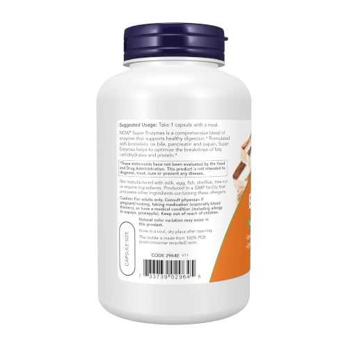 Image of NOW Foods Supplements, Super Enzymes, Formulated with Bromelain, Ox Bile, Pancreatin and Papain,180 Capsules