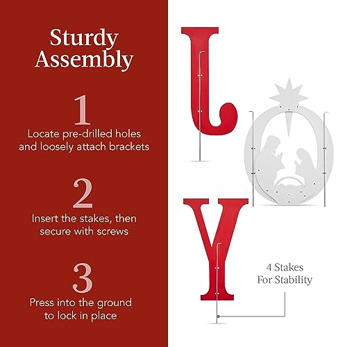 Best Choice Products 46in Outdoor JOY Christmas Nativity Decoration, 3 Piece Yard Decor Sign Holy Weather Resistant PVC Silhouette for Garden - Red/White - Image 7