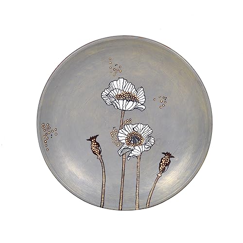 Image of Aakriti Art Creations Petal Harmony Terracotta Wall Decor Plate, Floral Art Wall Hanging Plate Set of 1, Grey Color | Glossy Finish Terracotta | Home Items for Living Room, Bedroom, Office