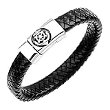 Armbandlänge: 210mm Damen Leder Geflochten Armband,Vintage Leder Armband Schmuck Handgefertigt Geflochtene Schwarze Manschette Armreif Punk Anker Armbänder Silber Polierte Schließe Für Männer Frauen Geschenk