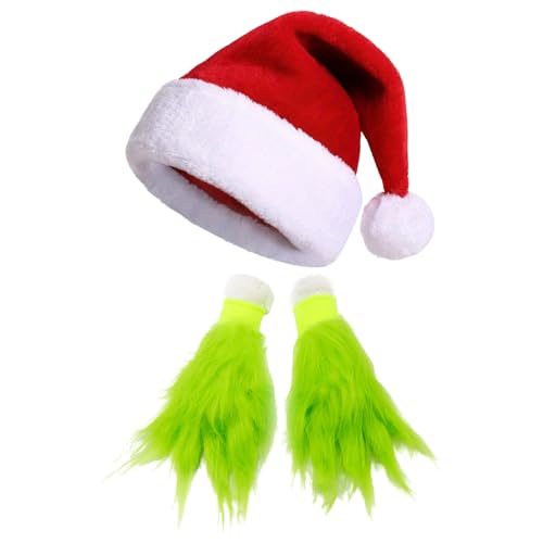 Scinzene Grinch Weihnachtsmütze und Handschuhe Set - Grinch Kostüm...