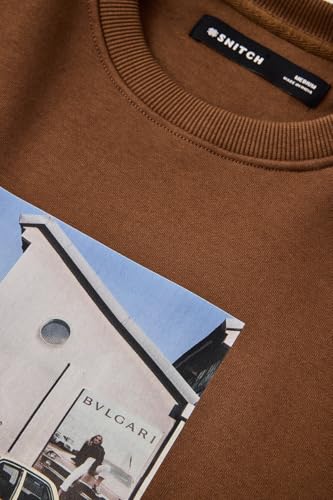 Image of SNITCH Men's Sweatshirt | Travel Graphic Print Crew Neck Full Sleeve Pullover | Premium Cotton Blend Oversized Fit Winter & Casual Wear for Men