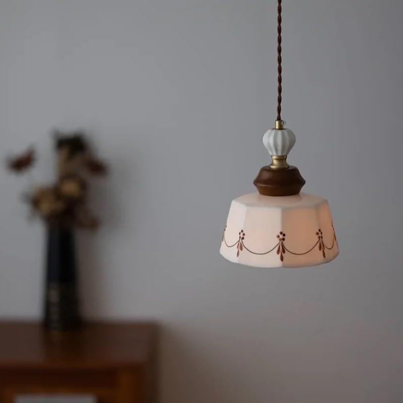 Lustre moderne suspendu LED en céramique marron et bois de 21cm pour l'éclairage de la maison
