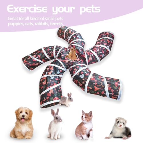 Image of EGETOTA Cat Tunnel for Indoor Cats Large, with Play Ball S-Shape 5 Way Collapsible Interactive Peek Hole Pet Tube Toys, Puppy, Kitty, Kitten, Rabbit (S5 - Mushroom)