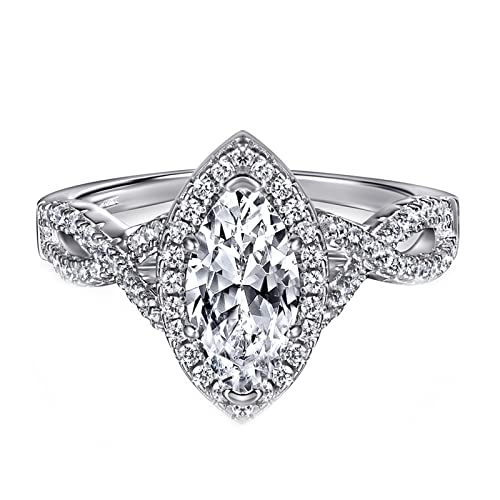 Womens Promise Rings, 925 Sterling Silver Rings Women Elegant Halo 4 Prong Marquise 5x10MM Stackable Cubic Zirconia Rings Silver2