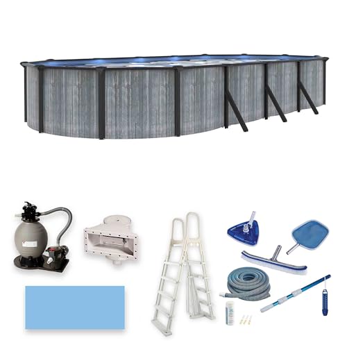 Image of Blue Wave San Pedro 15x30-ft Oval 52-in Deep 6-in Top Rail Above Ground Steel Wall Swimming Pool Package