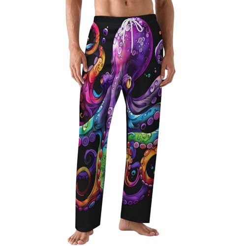 Elegant Colored Elegant Octopus Mens Pajama Pants Print Lounge Pant PJ Bottoms Sleepwear Loungewear