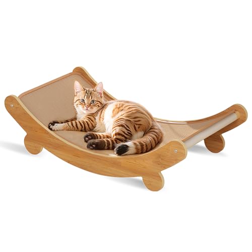 Extra Large Cat Scratching Post (49 x 32 x 13 cm), Woven Sisal and Wood Rocking Chair, Durable Scratching Mat