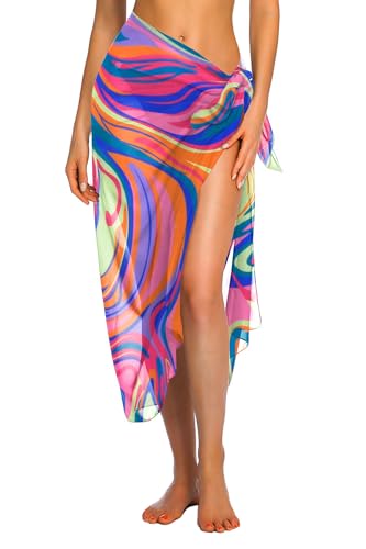 Image of Ekouaer Women Sarong Swimsuit Coverups Chiffon Long Bikini Wraps Sheer Beach Bathing Suit Cover Up