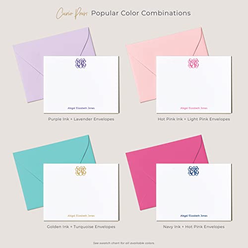 Monogramed Stationery Flat Notecards - Custom Preppy Monogram With Name - Boxed Stationary Set With Envelopes - Note Cards For Women - Vine Mono Flat #TOP3