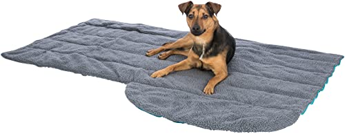 TRIXIE platzsparender und zusammenrollbarer Schlafsack für Hunde mit Reißverschluss, wasserabweisend, 70 × 95 cm, Petrol/Grau - 37275