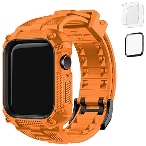 Fullmosa Schutzhülle und Armband Kompatibel mit Apple Watch 45mm Series 8/7/SE/SE2 Sesies 6 Series 5 Series 4, Robustes Armband mit Displayschutzfolie/Gehäuse für iWatch 45mm, Kürbisorange Cover