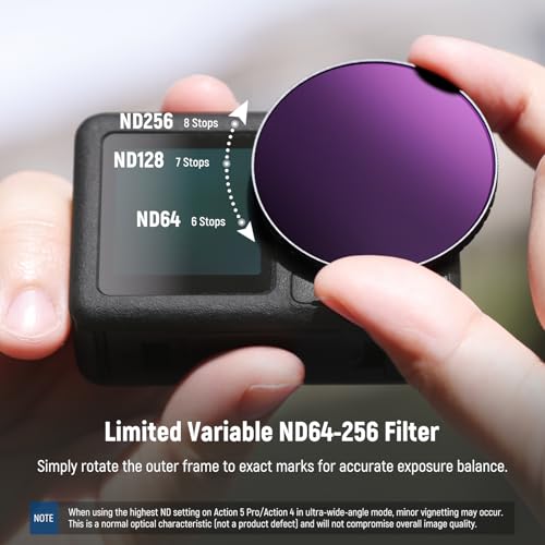Image of NEEWER Variable ND Filter Compatible with DJI Osmo Action 5 Pro & Action 4, ND64-256 (6-8 Stops) Screw On Neutral Density Lens Filter Multicoated HD Optical Glass Action Camera Accessories