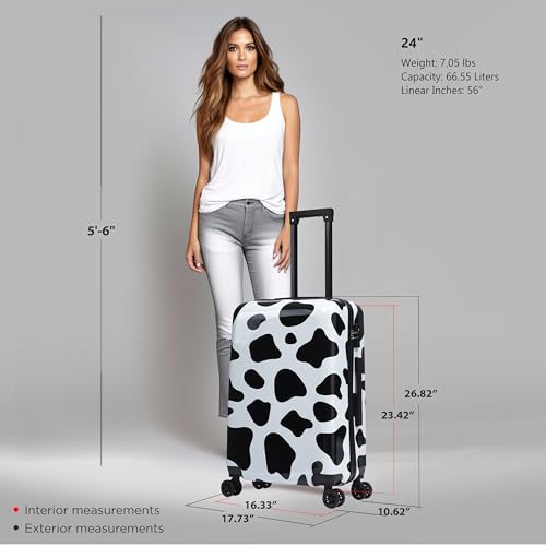 Image of InUSA Prints 26.82 inch Hardside Suitcase, 4-Wheeled Spinner, TSA Checkpoint Friendly, Cow Animal Print (IUAPC00M-COW)