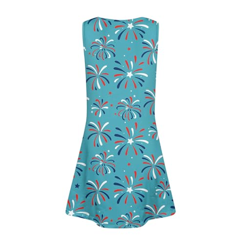 Girls' Sleeveless Patriotic Dress American Flag Red White Blue Summer Casual Sundress with Pockets, 3-14 Years3