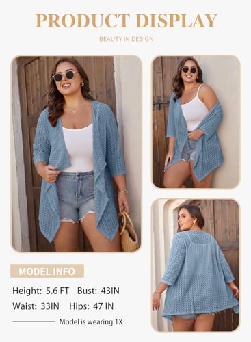 Image of Eytino Plus Size Cardigan for Women Lightweight Half Sleeve Summer Loose Kimono Cardigan Beach Cover Ups(1X-5X)