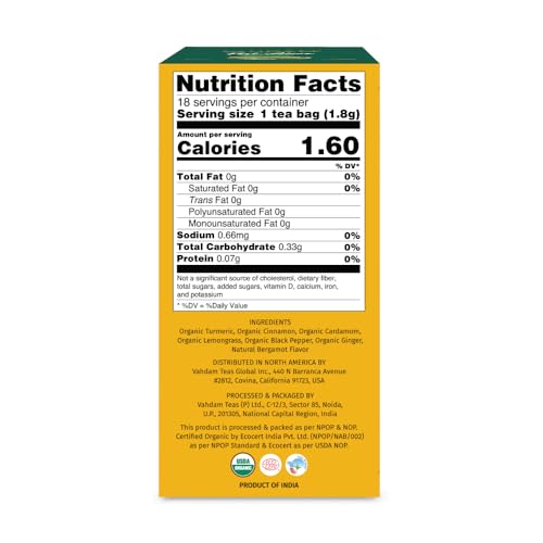 Image of VAHDAM, Organic Turmeric Citrus Ginger Herbal Tea (18 Count) Caffeine Free, Gluten Free | 100% Pure Herbal Blend - Citrusy & Savory | Eco-Friendly Individually Wrapped Tea Bags | Direct From Source
